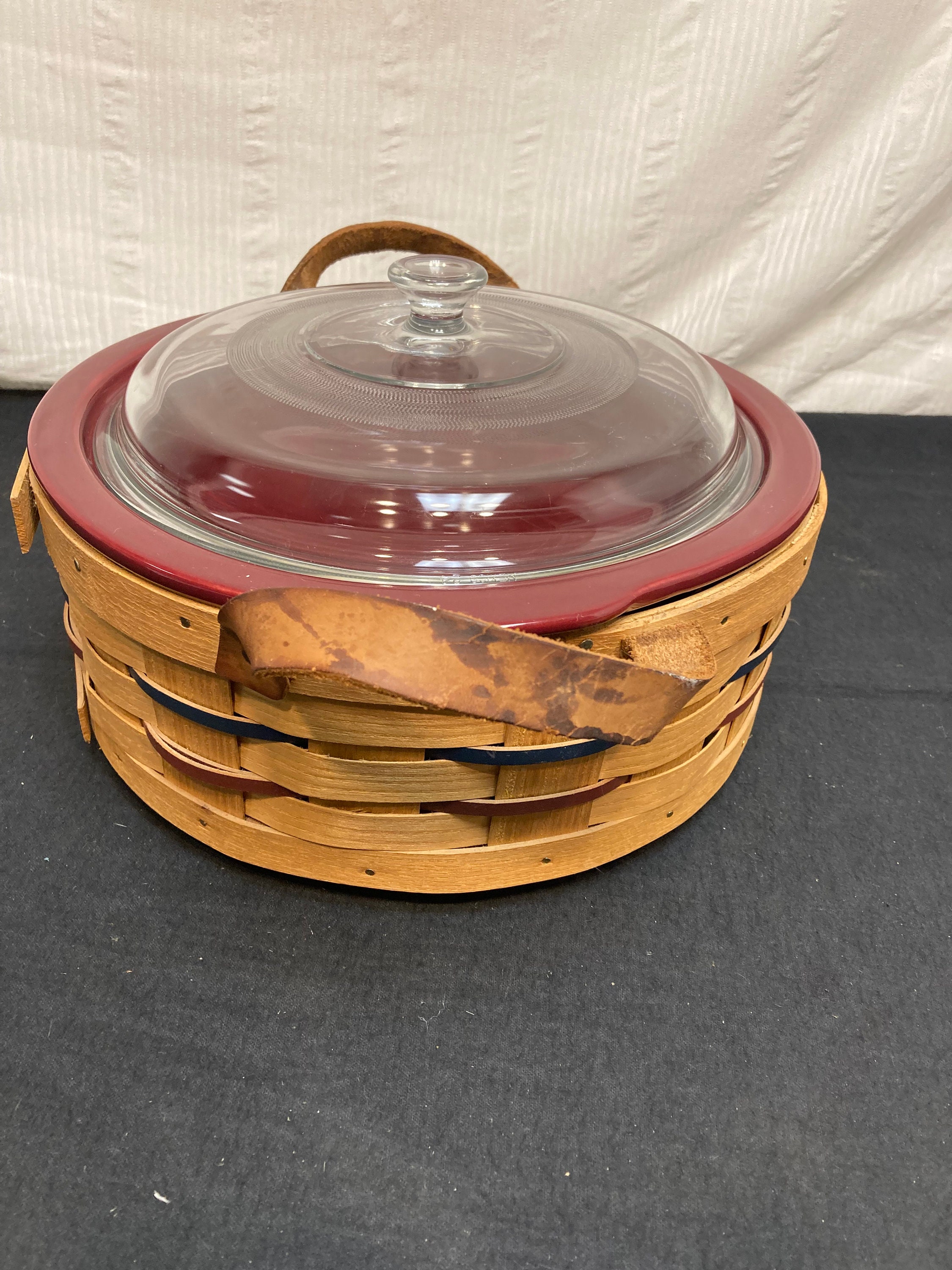 Peterboro Basket Co. Stoneware Casserole Dish W/ Leather Etsy