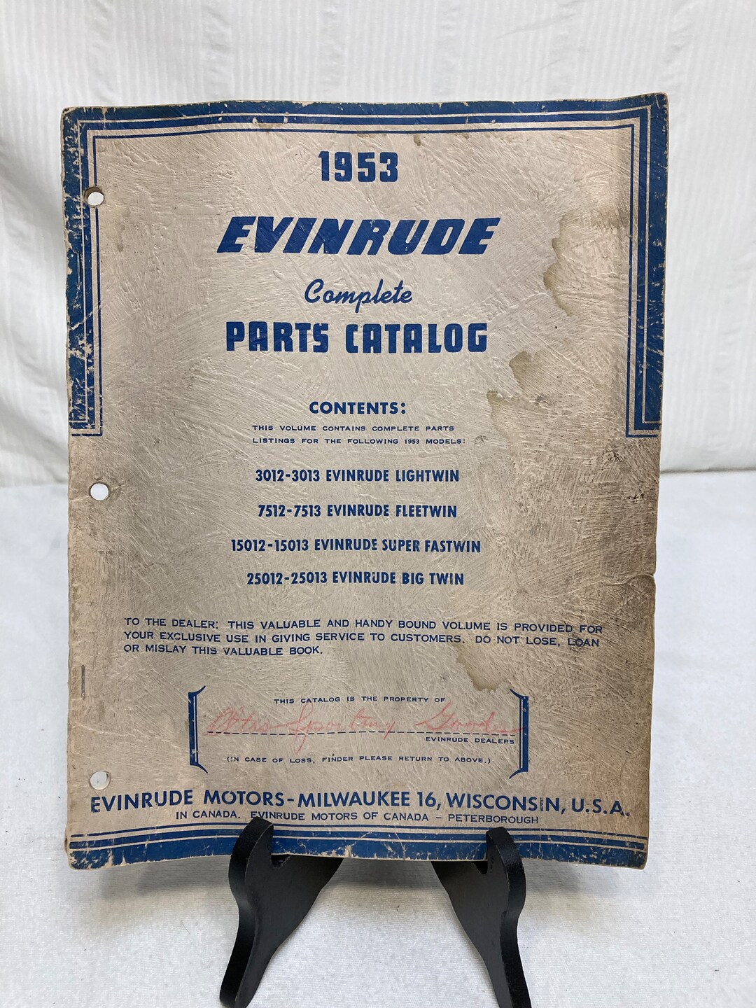 Vintage Original 1953 Evinrude Complete Parts Catalog Lightwin Fleetwin
