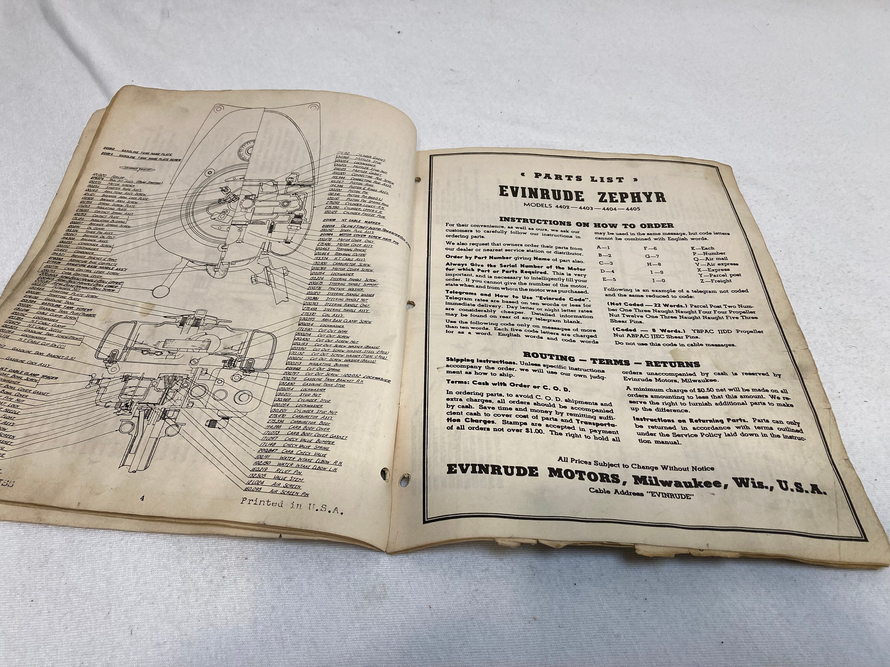 Vintage Original 1947 Evinrude Complete Parts Catalog Ranger 44064407