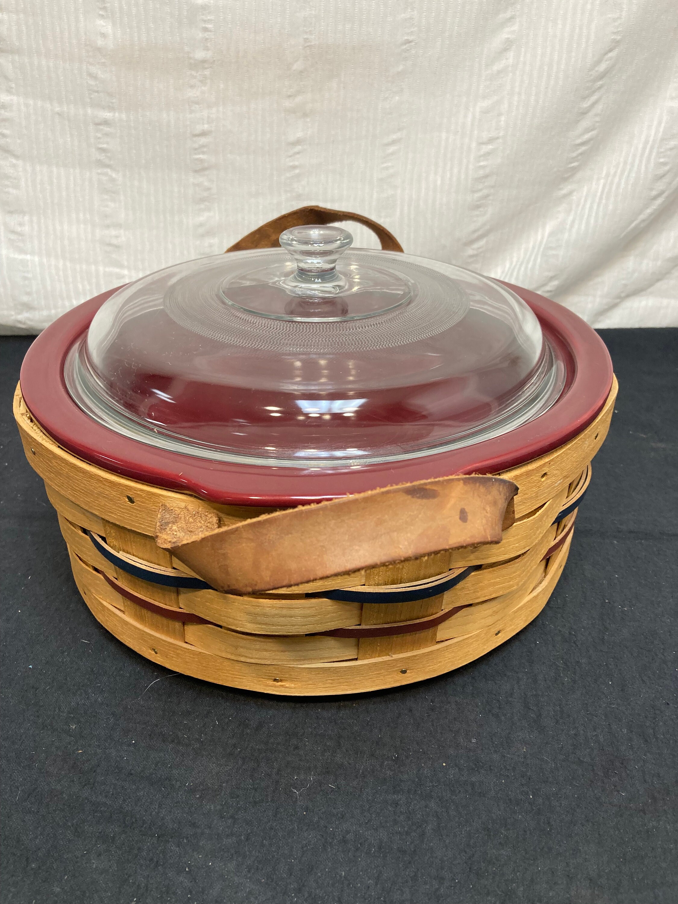 Peterboro Basket Co. Stoneware Casserole Dish W/ Leather Etsy