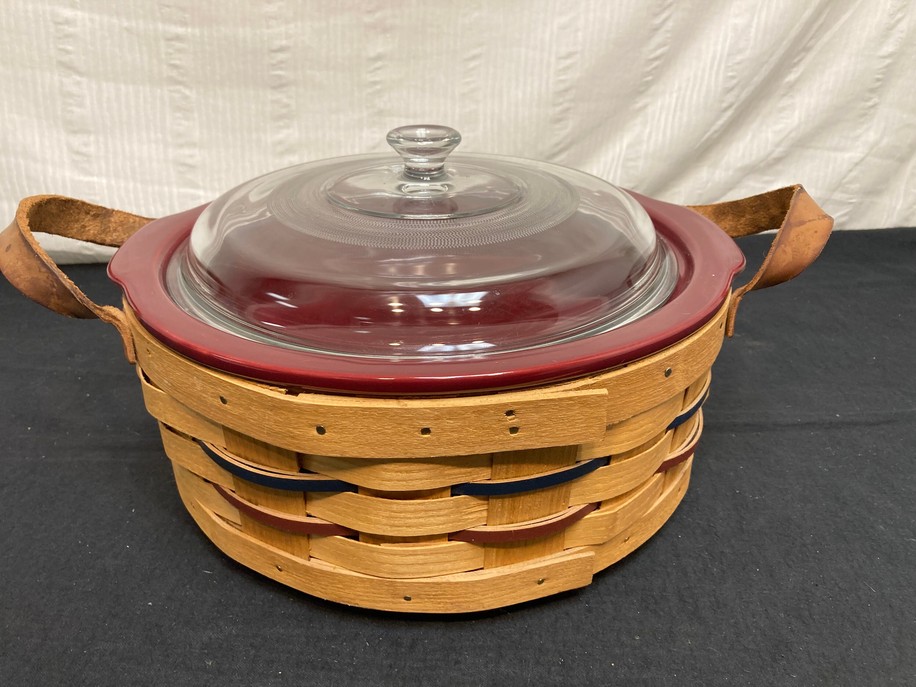 Peterboro Basket Co. Stoneware Casserole Dish W/ Leather Etsy