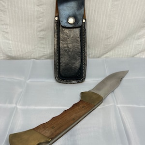 Énorme couteau pliant vintage de 11 po. avec verrou avec étui de ceinture en cuir