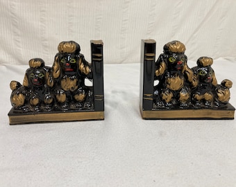 Rare Vintage Japan Cute Pair of Poddles Dogs Bookends
