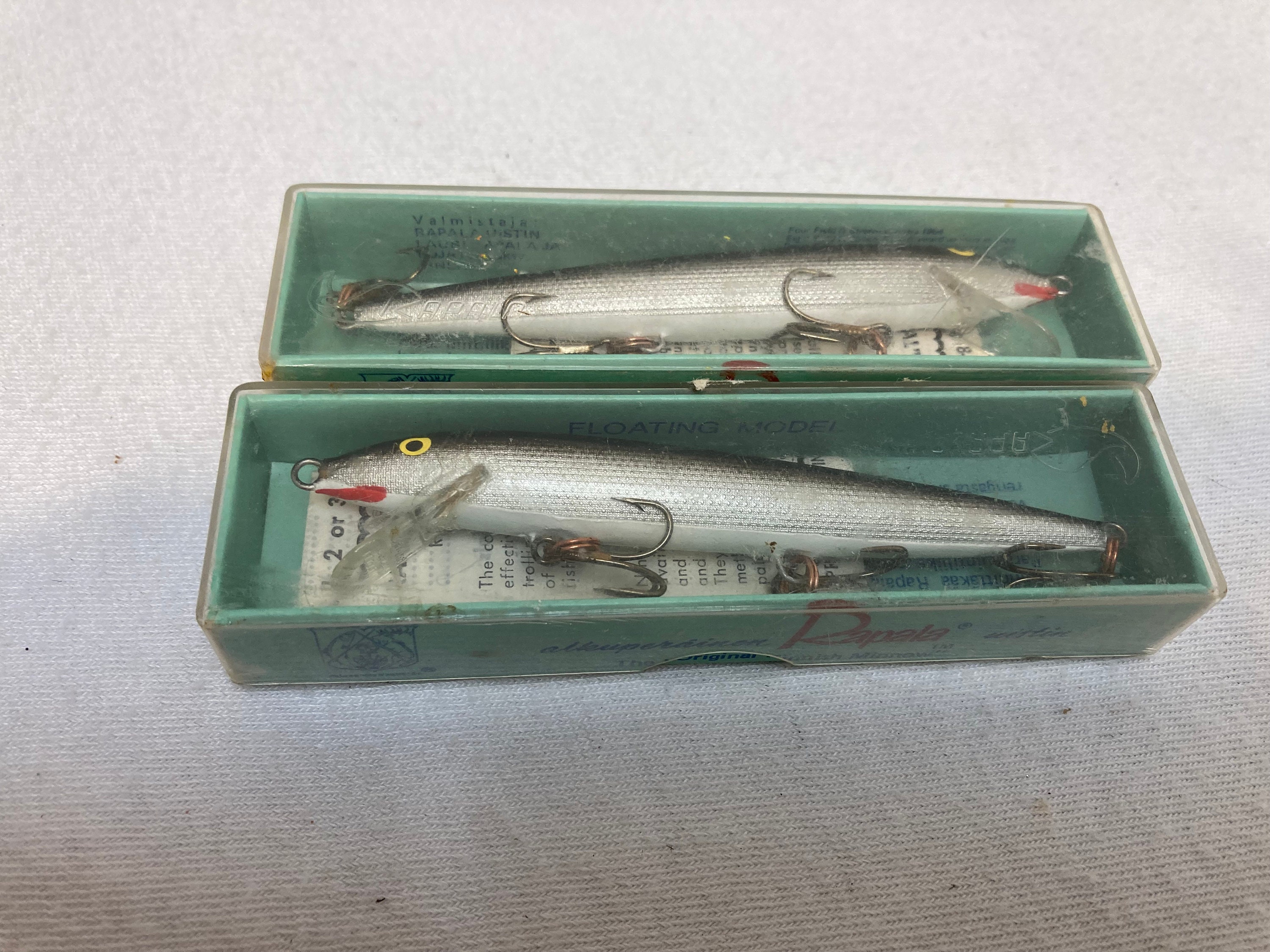 2 Vintage Rapala Floating Fishing Lures 11 S Hopea Silver 4 3/8 in Boxes 