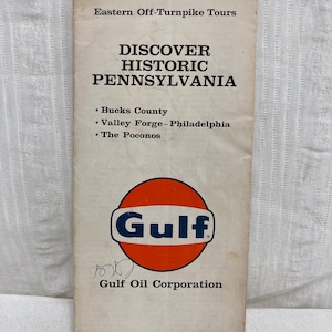 vintage 1950's Gulf Oil Turnpike Tours Carte Découvrez la Pennsylvanie historique