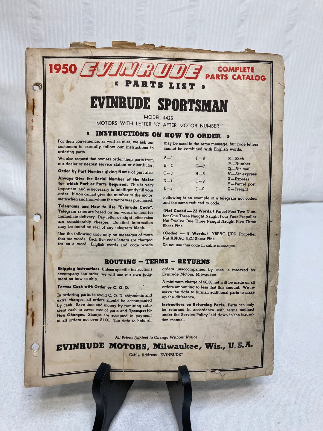 Vintage Original 1950 Evinrude Complete Parts Catalog Sportsman 4425 Etsy