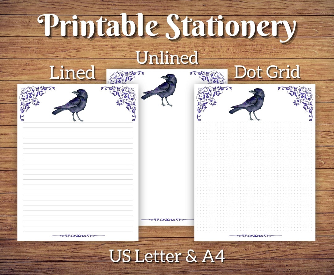 Printable Raven Stationery Lined/ Unlined/dot Grid - Etsy