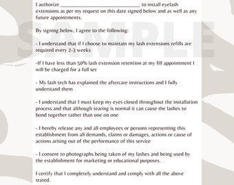 Paquete de pestañas imprimible: PDF de exención y cuidado posterior