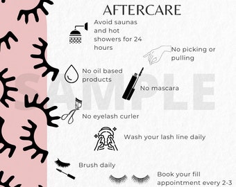 Tarjeta imprimible de cuidado posterior de la extensión de pestañas