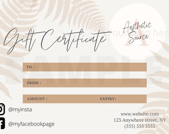 Plantilla de certificado de regalo editable de helecho beige