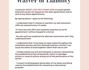 Plantilla editable de exención de responsabilidad para extensiones de pestañas