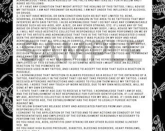 Formulario de consentimiento/exención para tatuajes imprimible