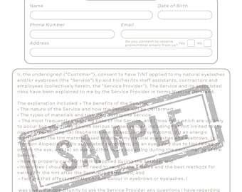 Exención de responsabilidad por tinte de pestañas y cejas (imprimible)