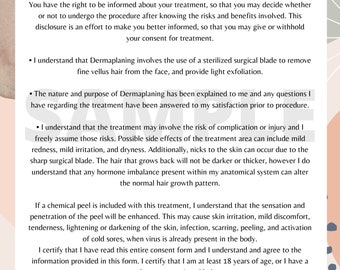 Formulario de consentimiento informado para dermaplaning facial imprimible