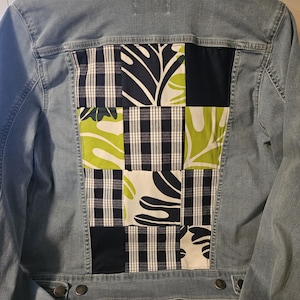 Chaqueta vaquera Palaka Monstera Patchwork: Hecha a mano en Hawái