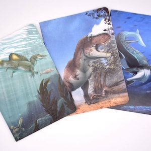 Notebook Tyrannosaurus Rex, Mosasaurus hoffmanni, Spinosaurus, A5, Sketchbook 50 blank sheets 15x21 cm, augmented reality
