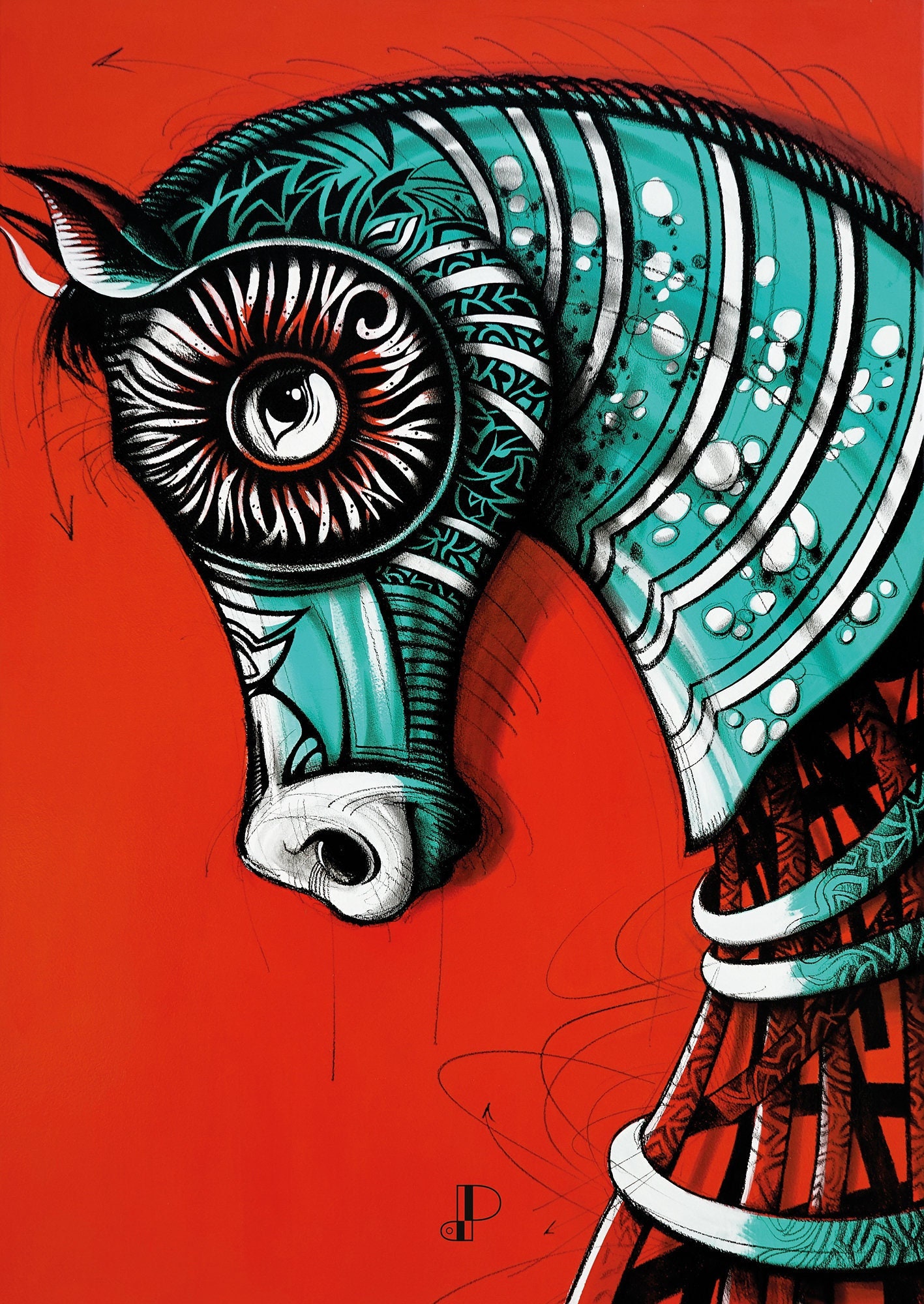 Affiche Fine Art, Impression d'art Pour Décoration Intérieure, Affiche Les Enfants, Le Cheval Rouge