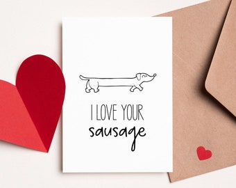 Cute Valentines Day Card, Dachshund Card, Funny Valentines Card, Gift for Him, Gift for Her, Personalised Card