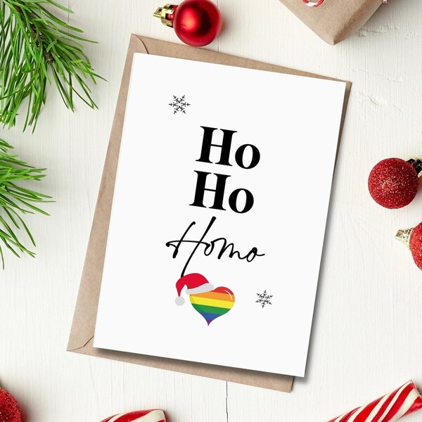 Ho Ho Homo | Gay Christmas Card | Funny Christmas Card | Gay Card | Gay Xmas Card | Set of Cards | 1, 4 or 8 Cards