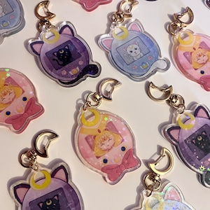 Magical Girl Game Keychain | Moon, Luna, Artemis || 2.5&quot; HOLOGRAPHIC Acrylic Charm RESTOCKED || Anime Gift, Gift for Her, Cute Aesthetic
