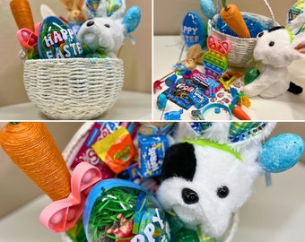 PreMade Kids Easter Basket|Personalized Filled Bunny Basket|Easter Bunny Basket|Customizable Boy and Girl Easter|Easter Toys Included