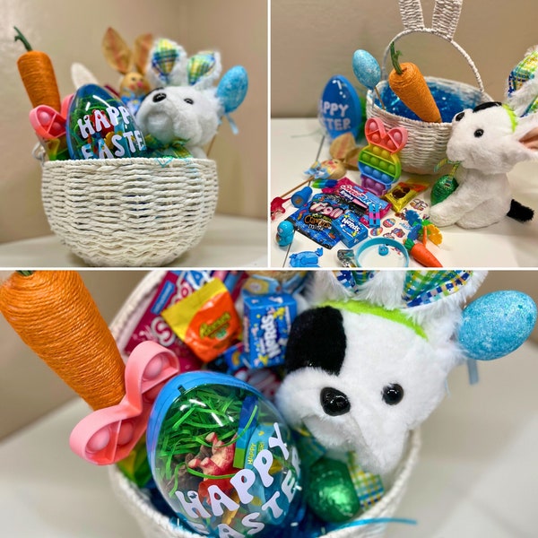 PreMade Kids Easter Basket|Personalized Filled Bunny Basket|Easter Bunny Basket|Customizable Boy and Girl Easter|Easter Toys Included
