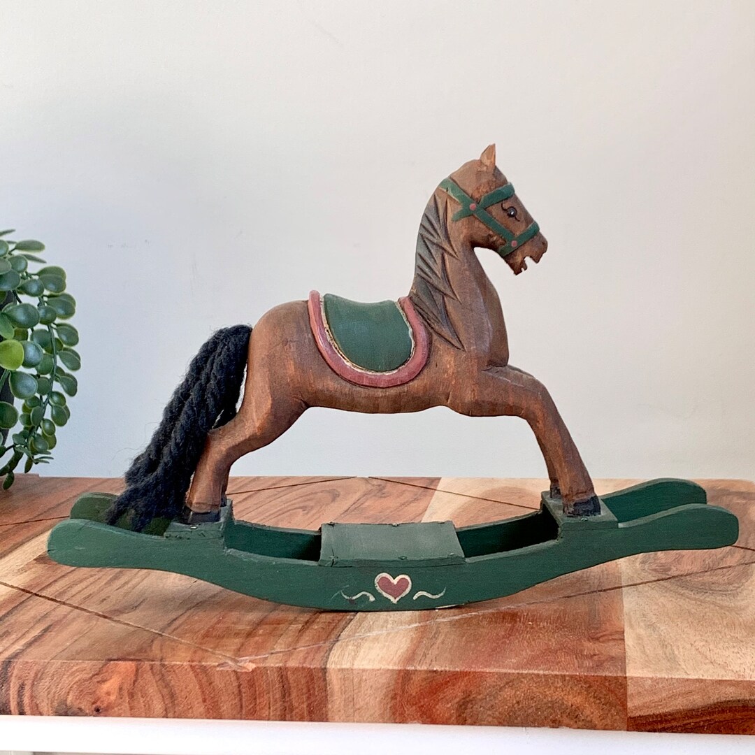 Vintage Hand Carved Wood Rocking Horse Figure Etsy