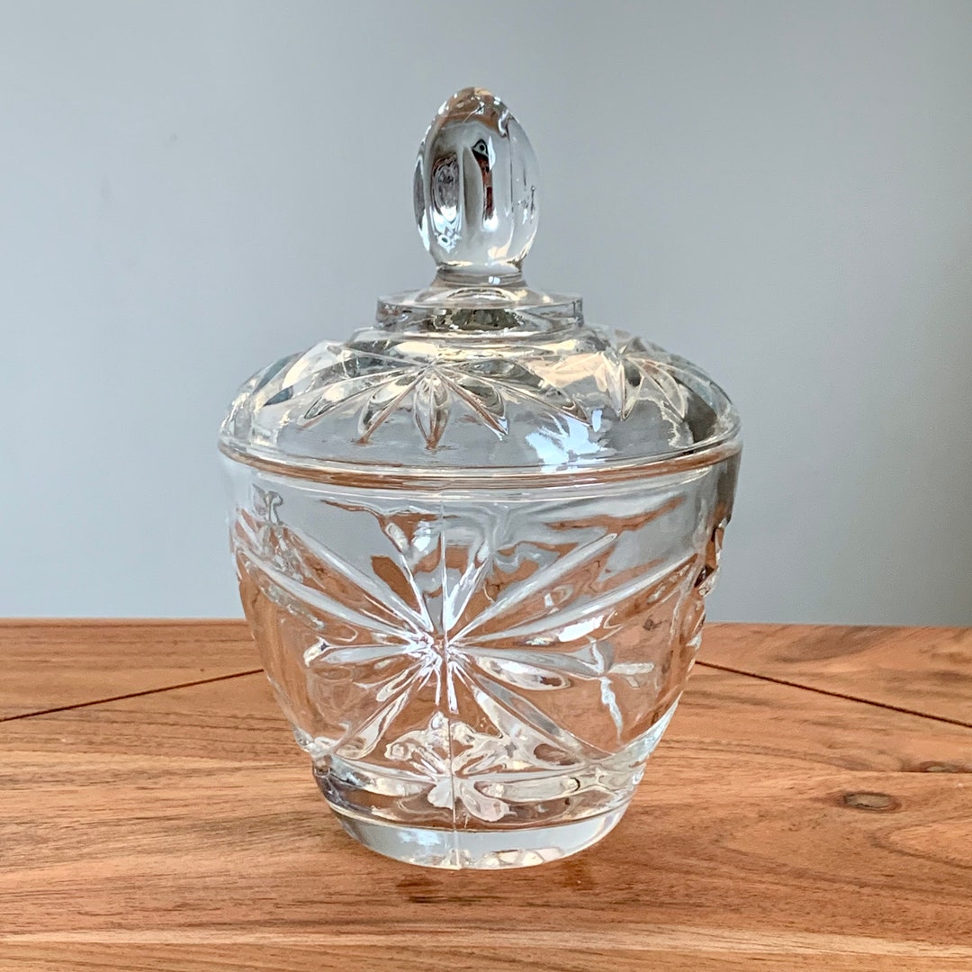 Vintage Glass Sugar Bowl With Lid Anchor Hocking Star & Fan Etsy