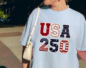 Comfort Colors® Faux Yarn Amerika 250 Hemd, USA 250 Jahre Semiquincentennial T-Shirt, Vaterländische Flagge Shirt, Unabhängigkeitstag Retro USA Shirt