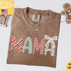 Comfort Colors® Christmas Lace Mom Shirt, Christmas Mama Shirt, Mama Claus Shirt, Family Christmas Shirt, Holiday Mom Shirt Family Christmas