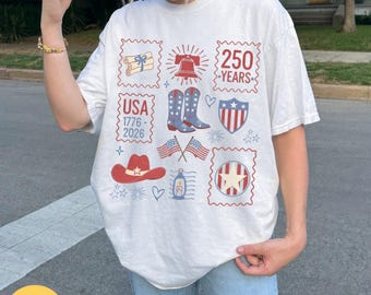 Comfort Colors® Amerika 250 Shirt, USA 250 Jahre Semiquincentennial T-Shirt, Flaggen-Shirt, Unabhängigkeitstag Retro-Shirt, Cowgirl Süd