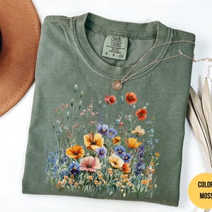 Comfort Colors® Boho Cottagecore Tshirt, Wildflowers T shirt, Vintage Pressed Flowers Shirt, Botanical Floral Tee, Gift for Gardener, Floral