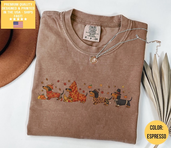Comfort Colors® Thanksgiving Dachshund Shirt, Dachshund Sweatshirt, Hot Dog T-Shirt, Wiener Dog Sweater, Sausage Dog Clothes, Doxie Mom