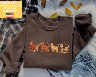 Bluza z motywem jesiennego Święta Dziękczynienia z Golden Retrieverem, prezenty dla Golden Retrievera, sweter z Golden Retrieverem, koszulka Golden Mama z okrągłym dekoltem