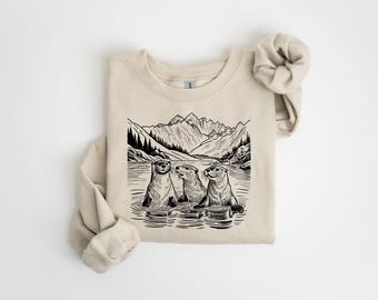 Sudadera retro Otter Wilderness, estilo retro de los años 90, con diseño de nutria marina, vintage, unisex, con cuello redondo y estampado de vida silvestre