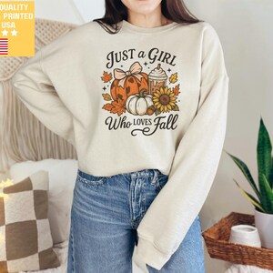 Just a Girl Who Loves Fall Sweatshirt, Pumpkin Sweater Thanksgiving Sweater Fall Football Sweatshirt Thankful Sweatshirt Football Coquette
