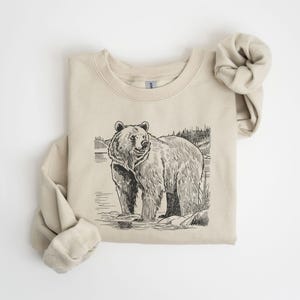 Moletom retrô com estampa de ursos pardos e cenas selvagens - Traje vintage de urso pardo dos anos 90 - Moletom boho unissex com gola redonda - Presente para o ar livre