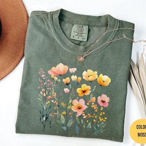 Comfort Colors® Boho Cottagecore Tshirt, Wildflowers T shirt, Vintage Pressed Flowers Shirt, Botanical Floral Tee, Gift for Gardener, Floral