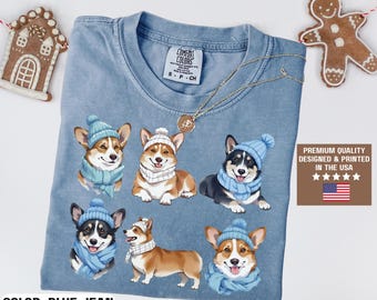 Comfort Colors® Christmas Corgi TShirt, Corgi Gifts, Pembroke Welsh Corgi Shirt Dog Mom Gift Owner T-shirt Corgi Lover Festive Holiday Merry