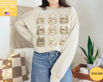 Weihnachten Pommern Sweatshirt, Pom Hund Mama Pullover Rundhalsausschnitt für Hunde-Liebhaber Pommern Geschenk Papa Liebhaber Spielzeug Rasse Teetasse Pommern Geschenke Pom