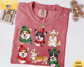 Comfort Colors® Christmas Corgi TShirt, Corgi Gifts, Pembroke Welsh Corgi Shirt Dog Mom Gift Owner T-shirt Corgi Lover Festive Holiday Merry
