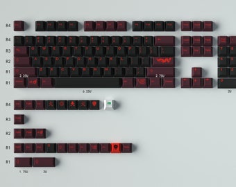 Red Dragon Theme Keycap Set, 130Pcs PBT Dye-sub Keycap Set, Red/Black Keycap Set,  Cherry Profile Keycaps, Mechanical Keycaps, Keyboard Deco