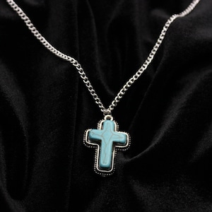 Silber türkis Kreuz Anhänger Halskette mit Kettchen