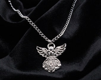 Tibetan Silver Angel pendant necklace with curb chain