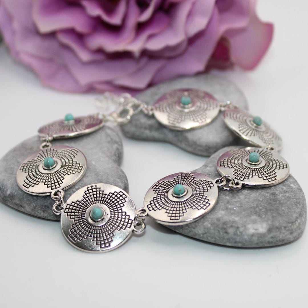 Tibetan Silver Aztec Turquoise Disc Multi Link Bracelet - Etsy