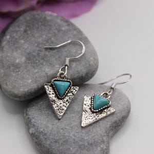 Hammered Antique Silver Turquoise Arrow head earrings with 925 Sterling silver hooks