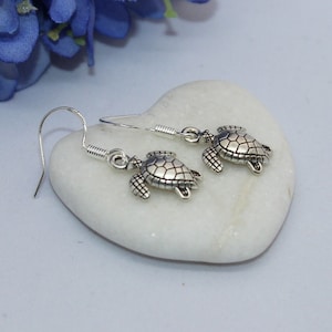 Antique silver turtle earrings with 925 Sterling silver hooks