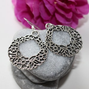 Antik Silber Kranz Blumen Ohrringe mit 925 Sterling Silber Haken