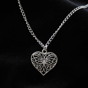 Tibetan Silver butterfly Heart pendant necklace with chain