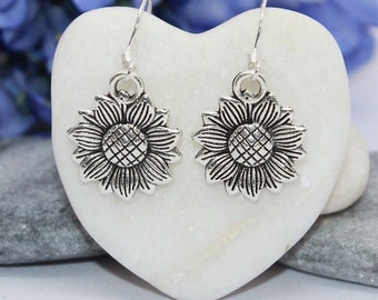 Sunflower earrings with 925 Sterling silver hooks